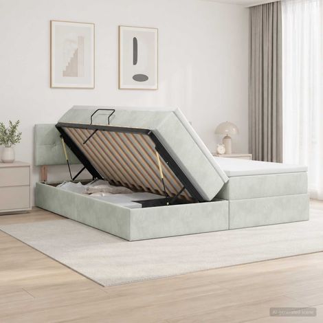 Cama con almacenamiento con cabecera 2 uds. Gris Claro (1/5)