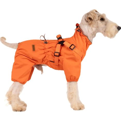 Harnais pour chien à 4 pattes ajustable, imperméable, combinaison-veste imperméable et réfléchissante pour chiens (orange : L)