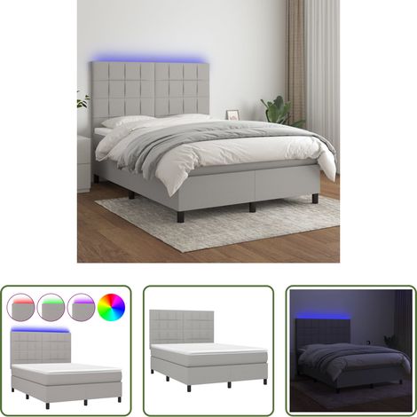 Sommier avec LED -  Sommier à lattes de lit et matelas et LED Gris clair 140x200 cm (1/5)