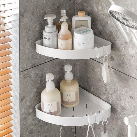 Etagere Douche Angle, Etagère de Douche d'angle en avec 4 Crochets (1/5)