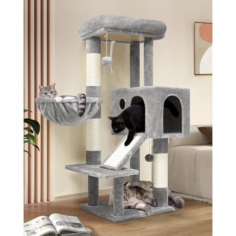 Arbre a Chat avec Grandes Niches Doux Rembourrage Plate-Forme Planche Sisal Panier Peluche Jouets, Arbres à Chats Solide Hauteur 116 cm pour Chaton Gros Chat Vieux (S45, Gris Clair) (1/5)