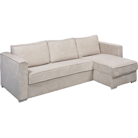 Divano letto angolare ribalta angolo rever. Letto doghe larghe 160 Mater. 22 memory foam in Velluto a coste Beige - LORETO (1/5)