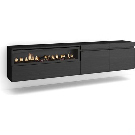 Skraut Home - TV-Schrank, Lowboard, für Wohnzimmer und Esszimmer, 200x45x35cm, Für TV-Geräte bis zu 80", Elektrokamin. Maße, Hängend, Moderner Stil, Schwarz (1/5)