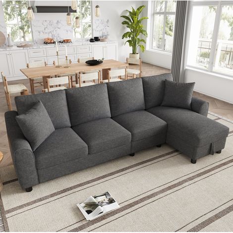 Ecksofa 280x136x82 cm grau Chenille mit Stauraum und klappbarer Rückenlehne (1/5)