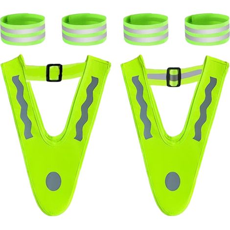 Sicherheitsweste für Kinder, 2er-Pack V-förmige Sicherheitsweste für Kinder mit 4 reflektierenden Streifen, geeignet für Nachtwanderungen, Spaziergänge, Radfahren, Schule, Camping, Wandern und Pendeln (1/4)