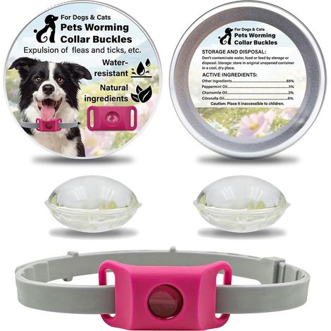 Aquality Pets Collier Antiparasitaire, Collier Anti Puces pour Chien, Réglable Naturel Pendentif Répulsif aux Huiles Essentielles avec 2 Capsules Remplaçables (Rose)