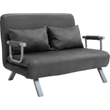 Canapé-lit 2 places avec accoudoirs 65 x 69 x 80 cm, fauteuil convertible 3 en 1, lit d'appoint, matelas pliant, imitation daim, gris
