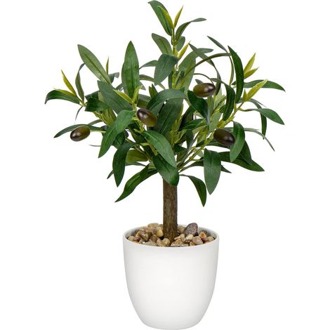 Petit Olivier Artificiel de 38,1 cm avec Pot Blanc pour Maison, Chambre, Table, étagère, Bureau, hôtel, décoration (1/5)