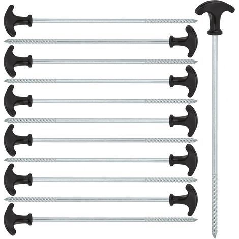 Lot de 24 sardines à visser 31 cm – Piquets avec filetage en acier, pour tente ou pavillon, noir (1/5)