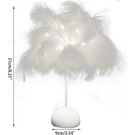 Veilleuse de bureau en plumes, abat-jour blanc/rose, cadeau pour chambre de fille (1/4)