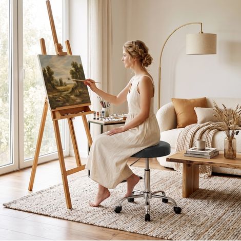 Rollhocker für Salon aus PU, höhenverstellbar 52 bis 67,5 cm, 360° drehbar, schwarz OKMYHOME (1/5)