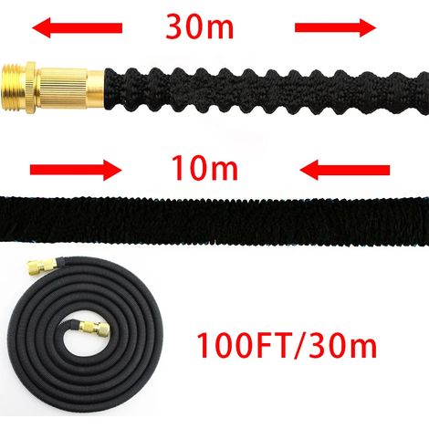 Tuyau d'arrosage extensible (10 m, noir, Chine continentale) - Robuste et ultra-résistant - Noyau en latex 4 couches - Raccords en laiton ultra-résistants (1/5)