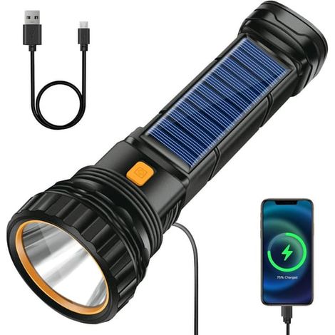 Lampe torche LED solaire rechargeable par USB, 1200 mAh, 3 modes, étanche. Idéale pour la pêche en extérieur et les situations d'urgence - AquaForge (1/5)