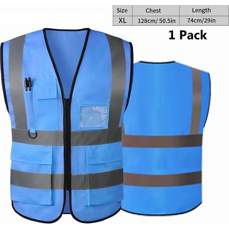Gilet De Sécurité Réfléchissant - Bleu - XL - Norme ANSI ISEA 107 Classe 2 Type R - 360° Réflectivité - 5 Poches - Polyester Tricot (1/5)