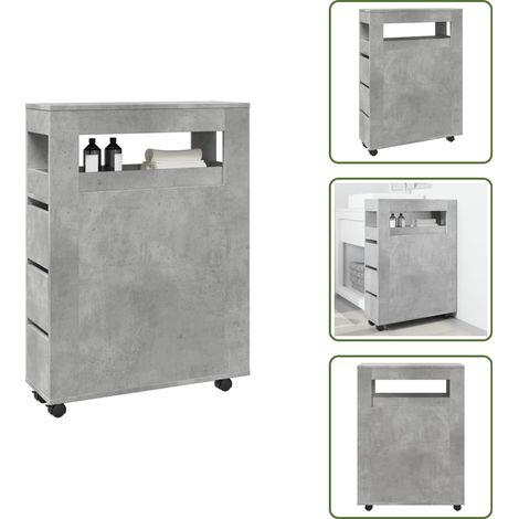 Mobile da bagno in truciolato - vidaXL Mobile da Bagno Stretto con Ruote Grigio Cemento in Truciolato - Mobile da bagno grigio cemento