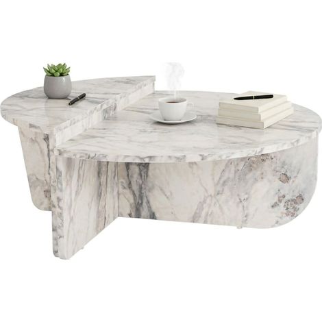 Dmora - Wohnzimmertisch Feglino, Niedriger Wohnzimmertisch, Kaffeeregal, Couchtisch für Sofa, 90x60 h35 cm, Marmor