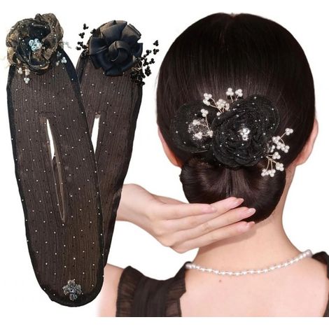 Cabecero nuevo de malla satinada con estampado floral, estilo peluquería - Malla floral negra (1/5)