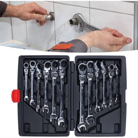 Jeu de 12 clés à cliquet double usage avec tête réglable, kit d'outils de réparation automobile, 72 dents, ensemble de 12 clés à cliquet. (1/5)