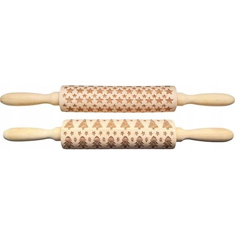 2 rodillos de amasar navideños decorativos con estampado de galletas. (1/5)