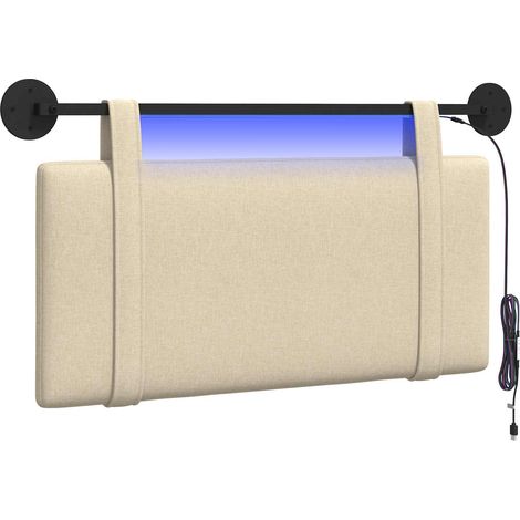 Testiera  Testata del letto sospesa Con luce LED Crema Tessuto (1/5)
