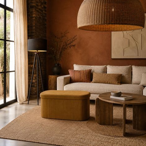 Coffre Banc Pliable - HOME DECO FACTORY - Jules - Tissu Côtelé - Jaune (1/5)