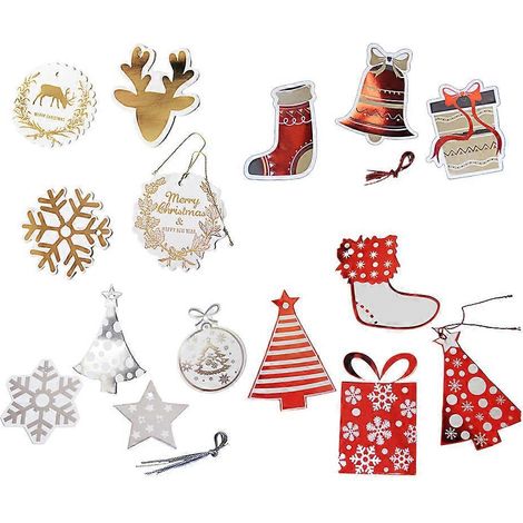 48 mini-étiquettes cadeaux de Noël à marquage à chaud, avec pendentifs (12 dorées + 12 argentées + 12 rouges) pour emballage.-10X5CM (1/2)
