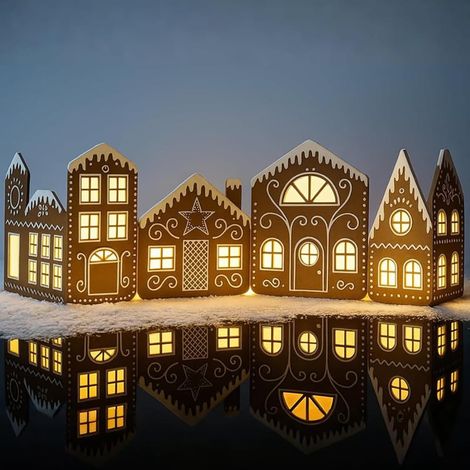Maison En Carton Pour Fête De Noël - Kit Pliable Avec Lumières Led - Décoration Intérieure Pour Enfants - Lot De 2 Maisons + 1 Guirlande (1/5)
