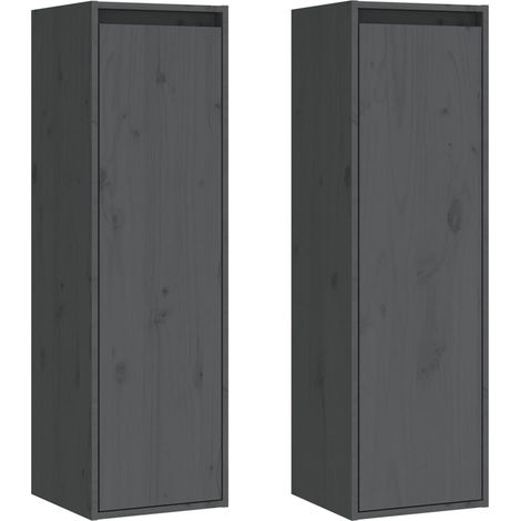 Lot de 2 Armoires murales Salon,Meuble bas de Rangement,Meuble TV Gris 30x30x100 cm Bois de pin massif -92595 (1/5)