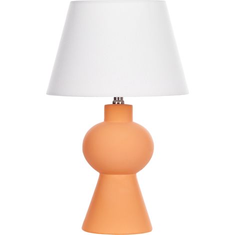 Lámpara de cerámica de sobremesa con pantalla de tambor de lino base minimalista naranja Fabilos