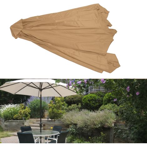 Telo di ricambio professionale per ombrellone da giardino, tessuto di protezione solare impermeabile per giardino esterno, diametro 118,1 pollici, colore caffè, DUBUNS (1/5)