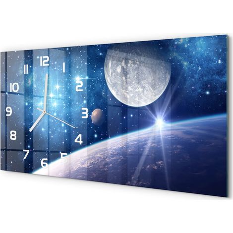 Horloge Murale XXL 60x30 cm Design Moderne en Verre Trempé Salon Salle à Manger Lune (1/5)