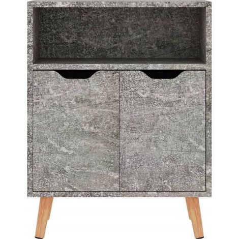 Buffet de Cuisine en Bois d'Ingénierie Effet Béton Gris, 60x30x72 cm, Meuble de Rangement Compact pour Salon et Salle à Manger (1/5)