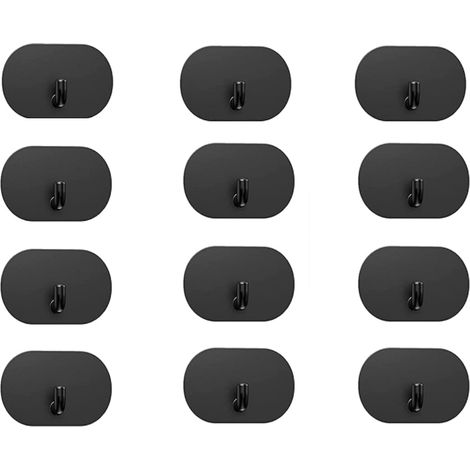 12 crochets adhésifs noirs en inox pour salle de bain, porte-serviettes auto-adhésifs sans perçage (1/4)