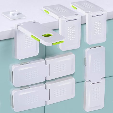 Kindersicherungen – Kindersicherungen, geeignet für Schränke, Schubladen, Türen und Kühlschränke, werkzeuglos, 6er-Pack (3 graue + 3 grüne)
