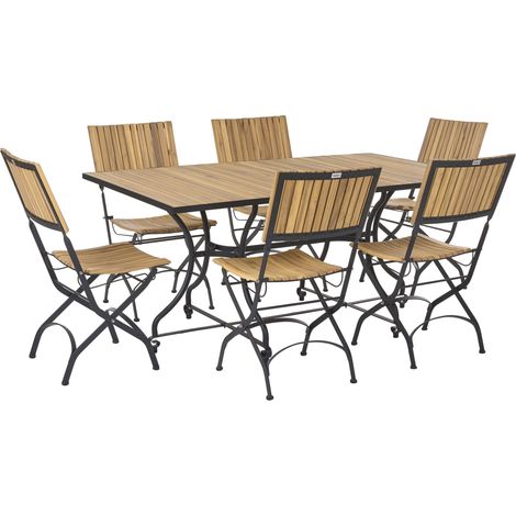 Ensemble de Salle à Manger de Jardin en Bois d'Acacia Structure en Acier Pliante Table et 6 Chaises Marron Clair Lascari