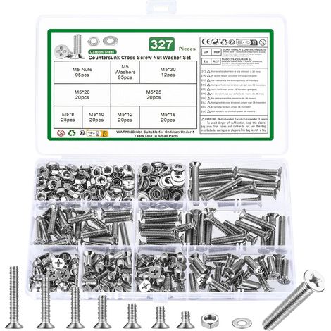 327 Pcs Vis M5 Boulons Et Écrous Set,Vis Tete Plate (1/5)
