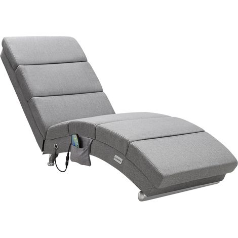Casaria Relaxliege London mit Massage & Heizfunktion Ergonomisch Gepolstert Wohnzimmer Liegestuhl Polsterliege  Stoff grau