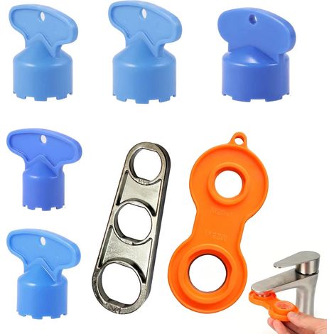 Lot de 7 cles pour mousseur de robinet, outils de demontage en alliage de zinc et ABS pour aerateur externe et cache, accessoires de maintenance pour cuisine, salle de bain et entretien rapide (1/5)