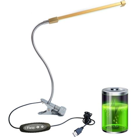 Lampe de lecture LED, finition dorée, rechargeable, à pince, idéale pour étudier, travailler de nuit, faire du travail, des loisirs créatifs ou voyager.-AquaForge (1/5)