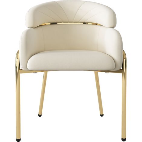 Chaise de salle à manger beige en velours avec pieds métalliques, design léger et moderne (1/5)