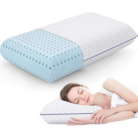 Oreiller Ferme Epais Memoire Forme 60x40cm Rectangulaire Coussin Respirant Housse Lavable Coussin Orthopédique Cervicale (1/4)