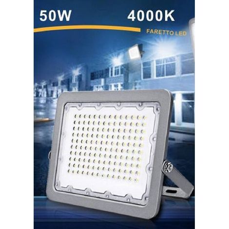 TrAdE Shop Traesio - Faro Led Proiettore 50w Per Esterno Grigio Ip65 Luce 6500k 4000k 3000k Fs50w - -Bianco Naturale -