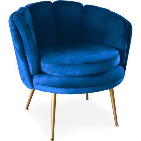 Fauteuil Arrondi en Velours "Dabren" 80cm Bleu (1/4)