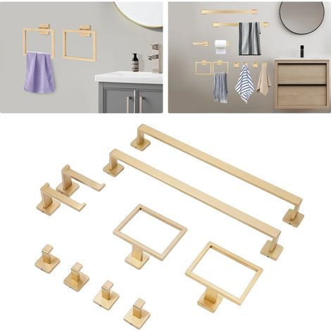 Set portasciugamani da bagno, 10 pezzi, dimensioni asta portasciugamani 60556 cm, dimensioni anello portasciugamani 16135 cm, dimensioni portarotolo 16514 cm, acciaio inossidabile antiruggine (1/5)
