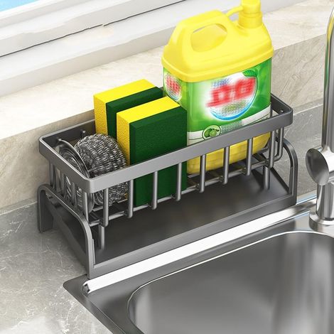 Support pour tablette en acier inoxydable, organiseur d'évier, porte-éponge de table, organiseur de cuisine (gris) (1/5)