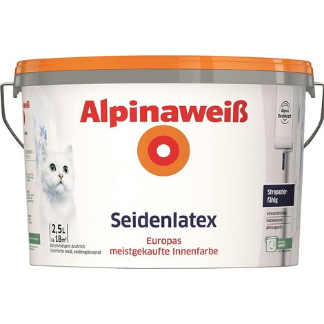 Alpina Seidenlatex Alpinaweiß 2,5 l seidenglänzend  Latexfarbe Innenfarbe