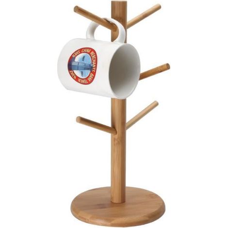 Porte-Tasse - Bambou Naturel - 6 Crochets - Amovible - Pour Cuisine - 1 Pièce (1/4)