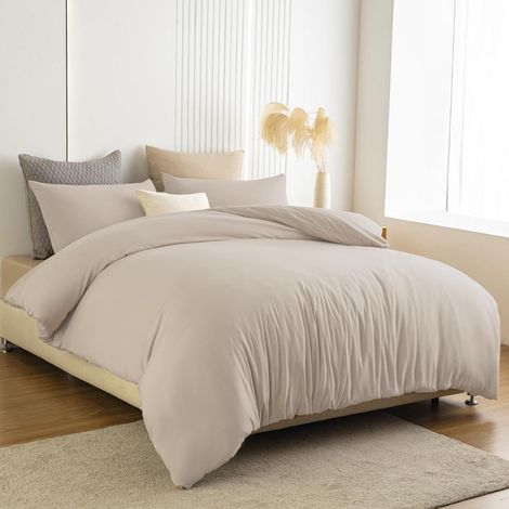 Bettwäsche-Set 140x200cm Beige Mikrofaser Bügelfrei mit Reißverschluss