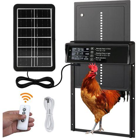Porta automatica per pollaio solare, porta automatica per pollaio con funzione anti-pizzicamento, dotata di pannello solare e display a LED, porta automatica per pollaio in alluminio con timer