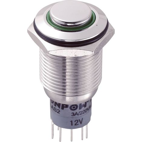TRU COMPONENTS 701795 LAS2GQH-22E/G/12V/S/P Pulsante antivandalo 250 V/AC 3 A 2 x On / (On) Momentaneo Verde IP65 1 pz. (1/3)